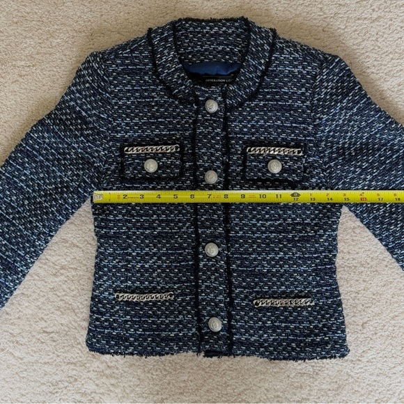 Generation Love Navy Cropped Tweed Kristen Blazer Jacket with Silver Chain, XS - Picture 10 of 11